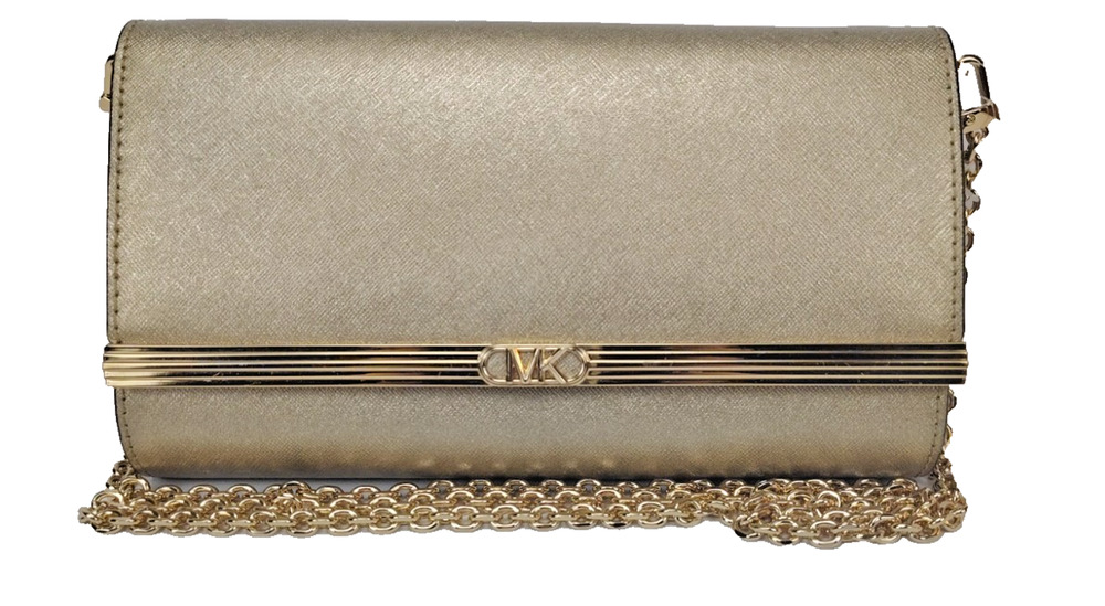 Michael Kors Mona Leather Clutch/Crossbody/Shoulder Bag - Metallic Gold - NWT
